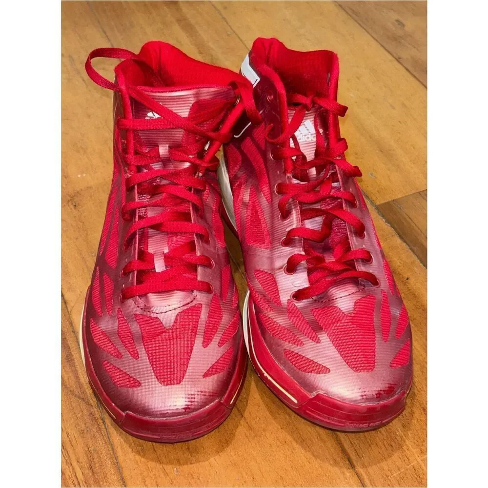 adidas adizero Red and White High-Top Basketball Shoes size 6.5